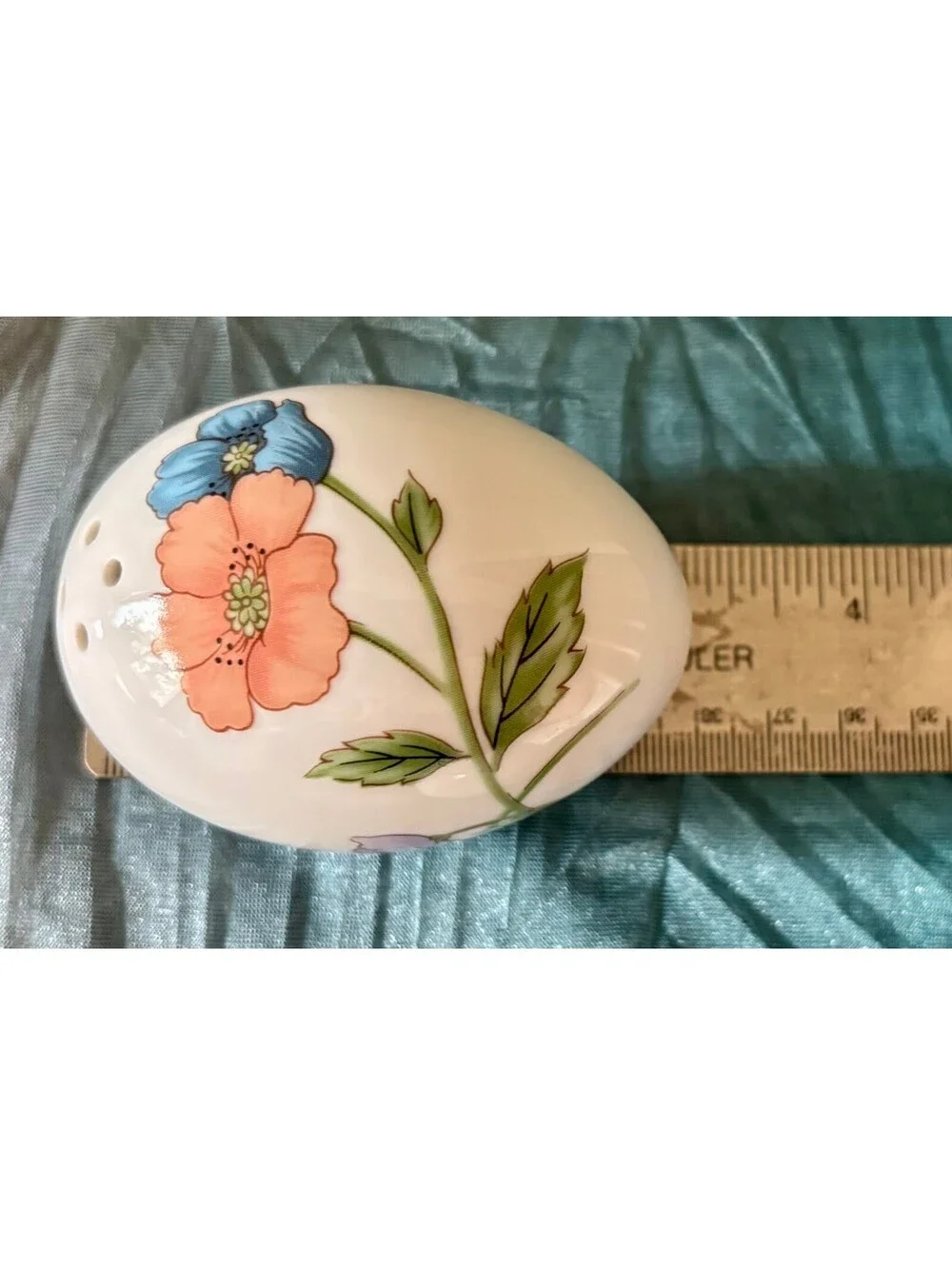 Vintage Floral Porcelain Salt Pepper Shakers Egg Shape Pink Blue Flowers